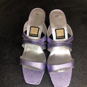 Sparkling Purple Strap Sandals with 2 inch heel.
